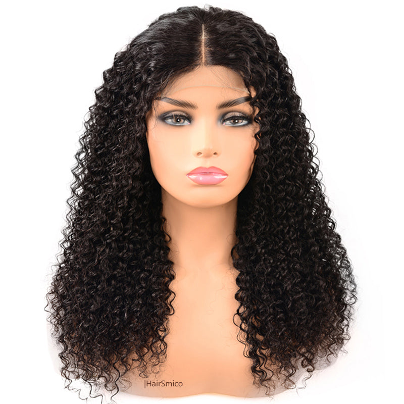 Hairsmico Kinky Curly Swiss Lace Curly Hair 4x4 Lace Closure  Wig 100% Human Hair