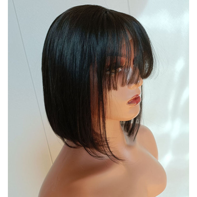 French But Bob Wigs 4X4 Lace Closure Human Hair Straight Wig Big Volume wig with bangs