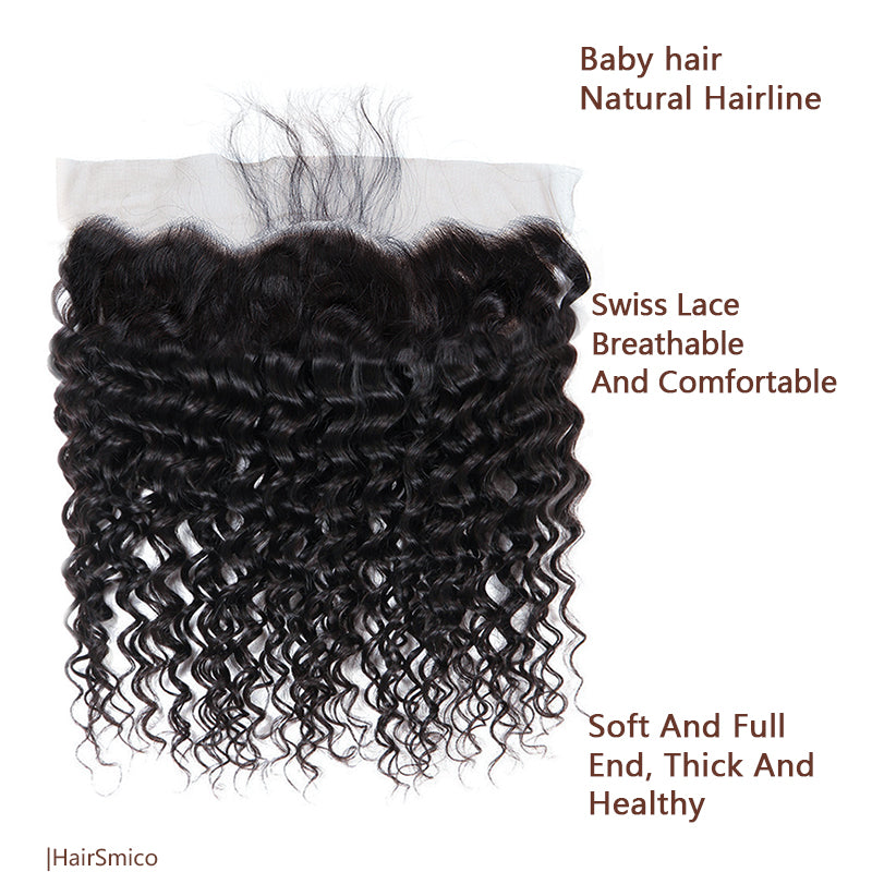 Hairsmico Deep Wave 13x4  Lace Frontal Unprocessed Human Hair Full Thick Frontal High Quality